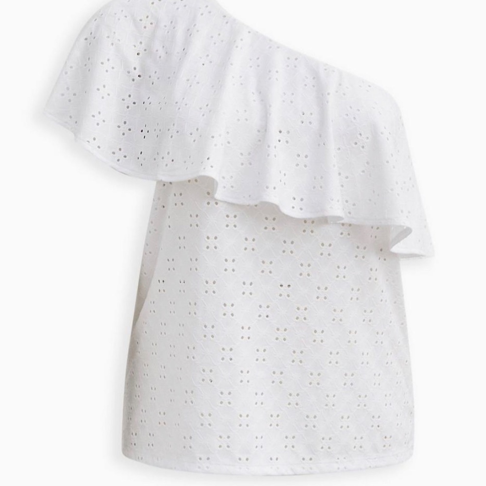 Torrid Coastal Top 26 White Eyelet Ruffle Euro Summer Preppy Old Money Classic - Picture 3 of 11